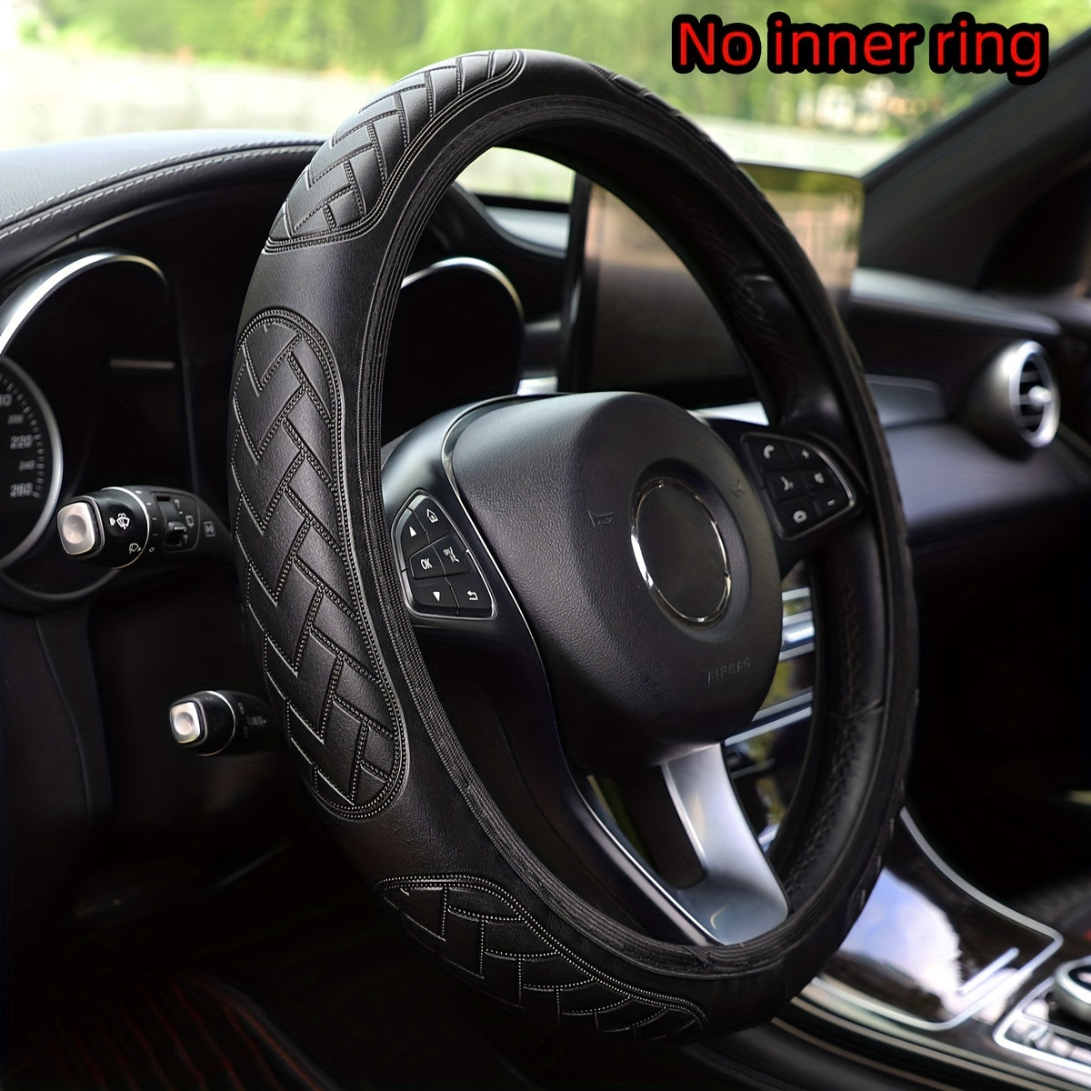 Car Steering Wheel Cover Leather Embossed Soft Fit 37-38CM Diameter