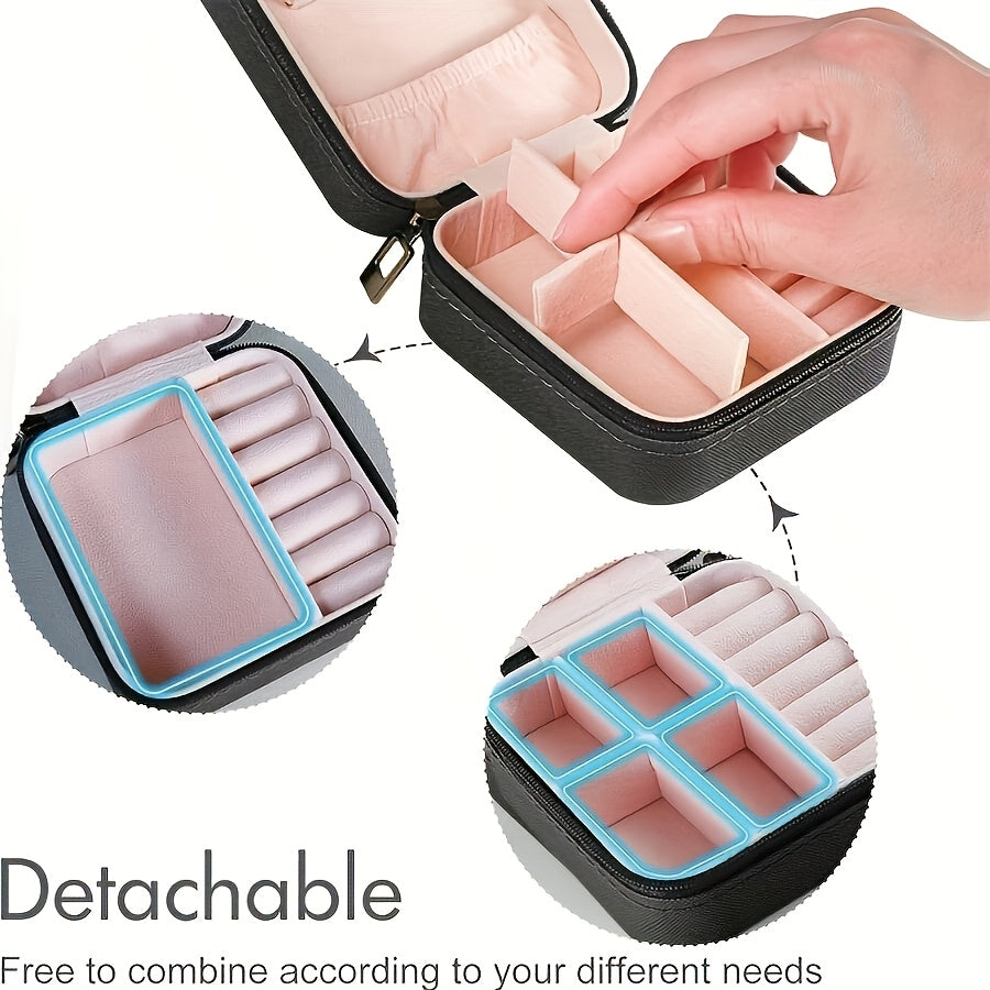 Women's Faux Leather Jewelry Organizer Travel Case with Multiple Compartments Black and Pink