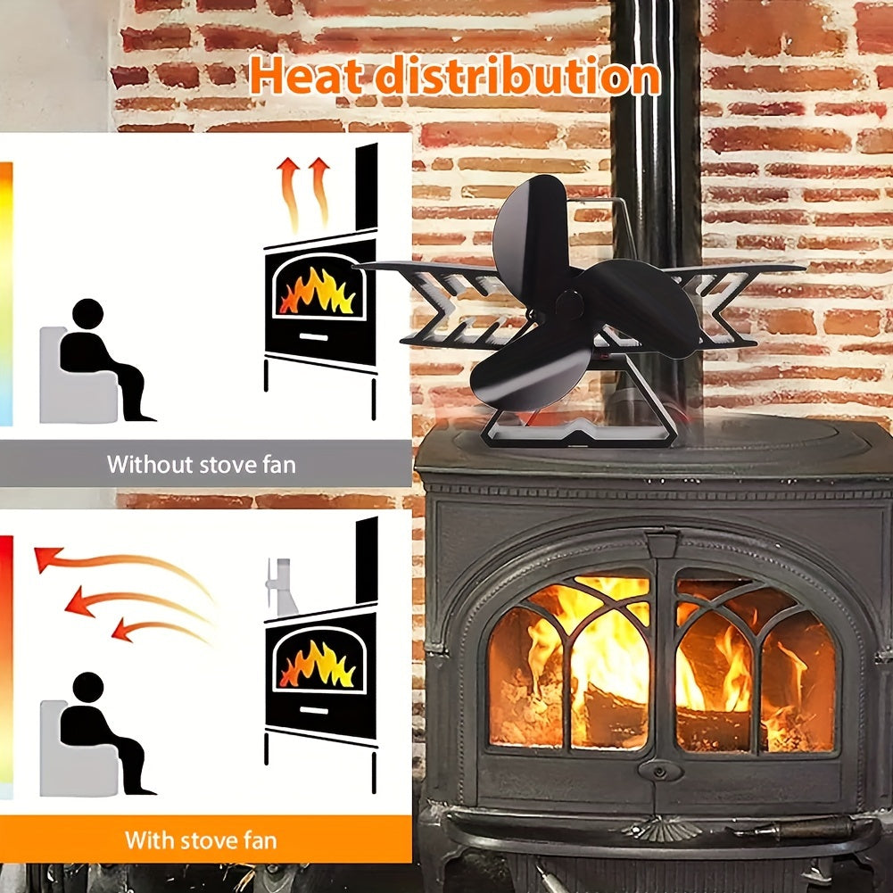 Fireplace Fan 3 Blades High-Speed Thermal Powered No Electricity Heating Cooling