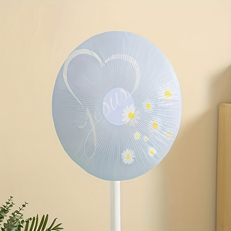 Washable electric fan dust cover light blue heart flower design easy-care material battery-free