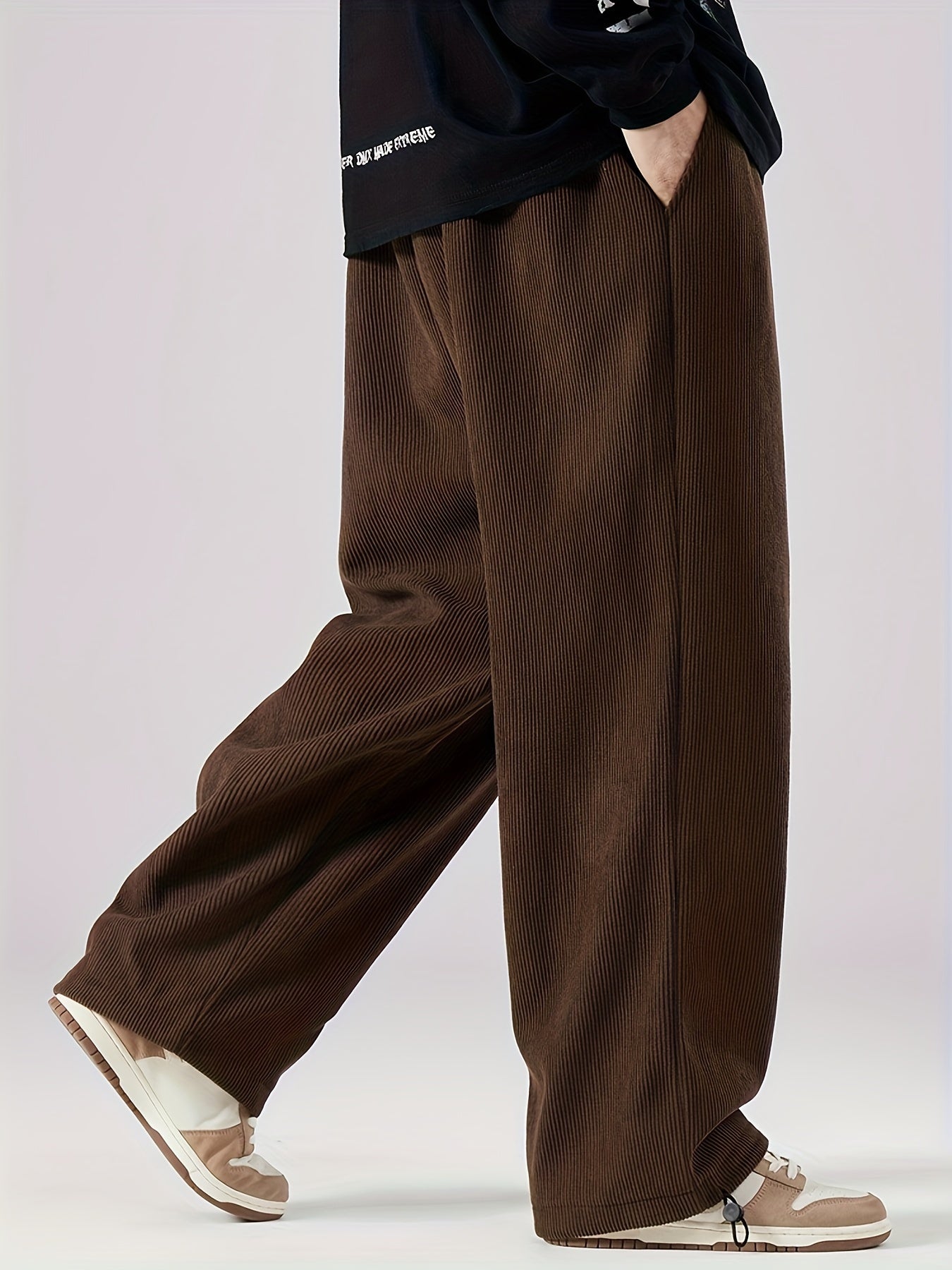 Pantalones de invierno de talla grande para hombre, casual, con patrón geométrico, tela de punto elástica, corte holgado