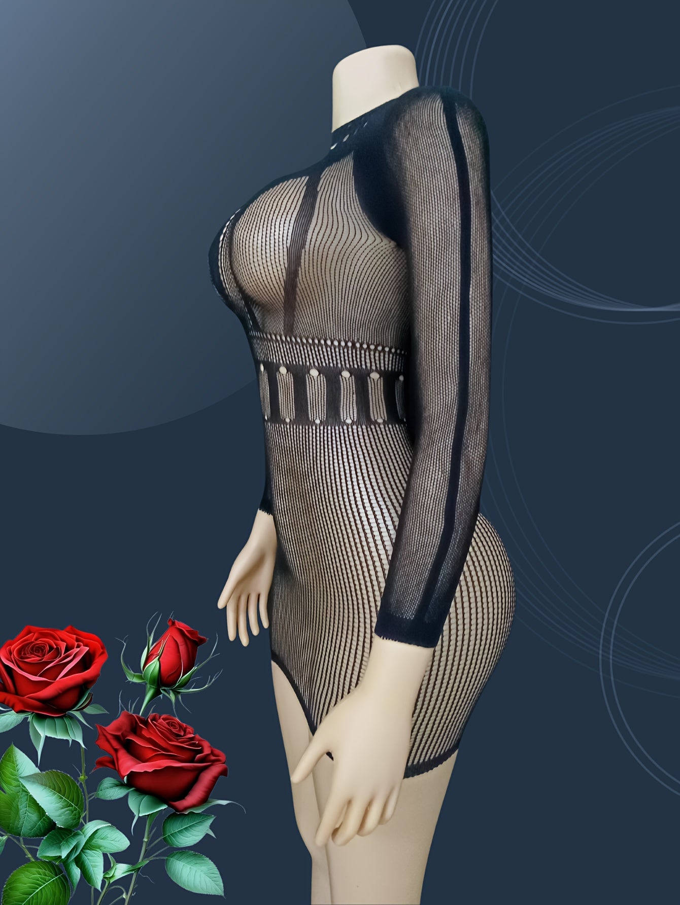 Vestido de manga larga con malla hueca de talla grande y recortes