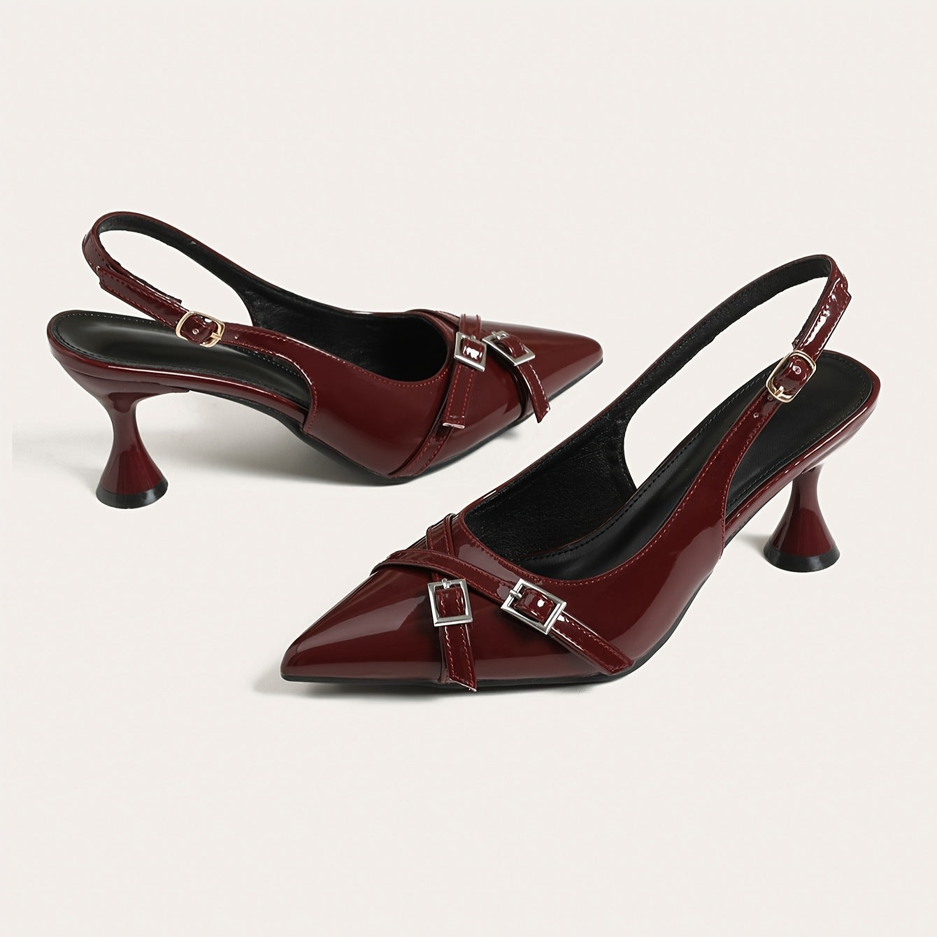 Women Wine Red Pointed Toe Heels Leather Kitten Heel for Events