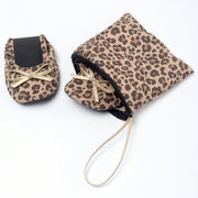 Women's Leopard Print Slip-On Dance Shoes with Bow, Soft Fabric, All-Season Style