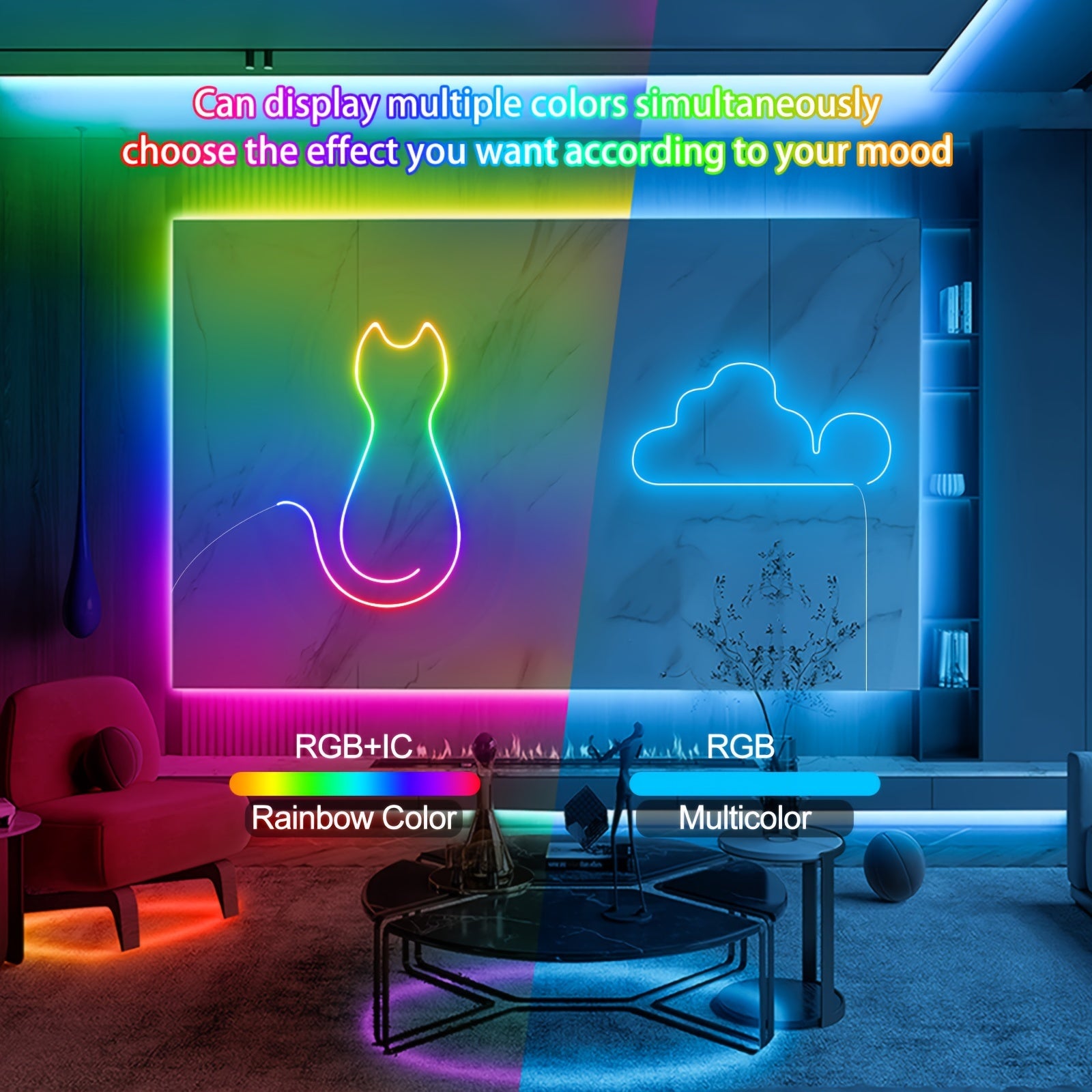 Яркая умная RGB+IC неоновая светодиодная лента с беспроводным и 2.4G пультом дистанционного управления, синхронизацией с музыкой, встроенным микрофоном, питающаяся от USB, для спальни, гостиной, декора для вечеринок 2/3/5м, гибкая.