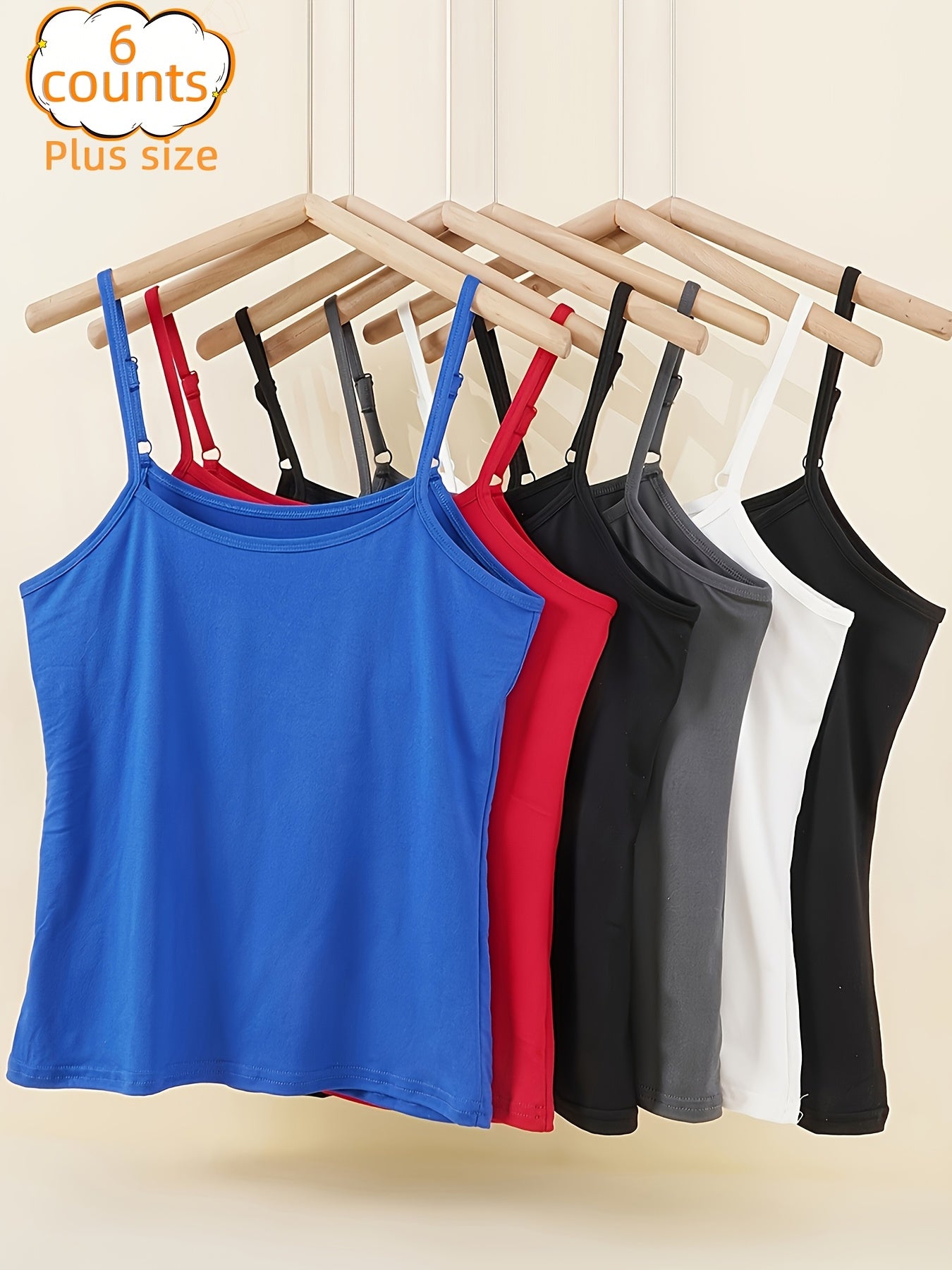 Women's Summer Camisoles Pack of 6 Solid Color Adjustable Straps Plus Size