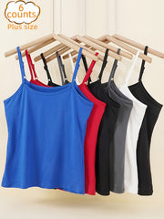 Women's Summer Camisoles Pack of 6 Solid Color Adjustable Straps Plus Size