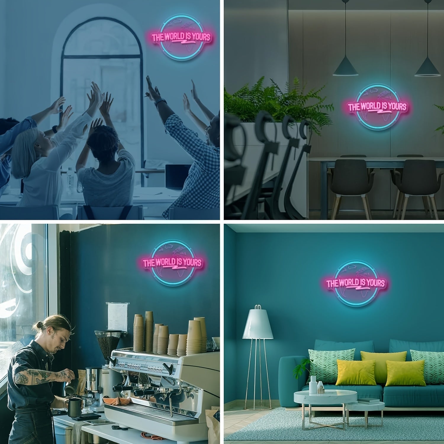 LED Neon Sign The World Is Yours Engraved Planet USB Dimmable Light