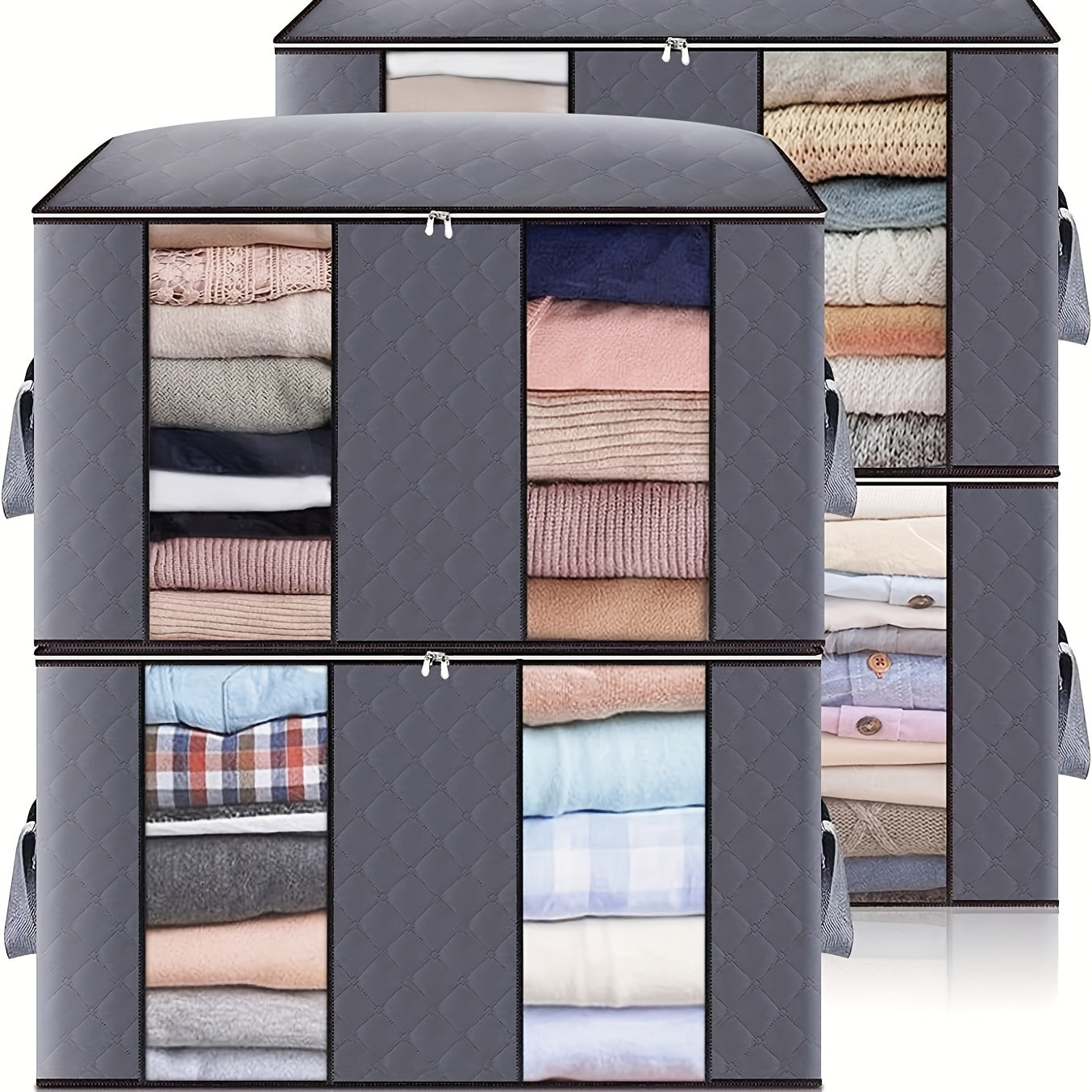 Spacious Fabric Clothing Storage Bag 90L with Handle and Clear Window