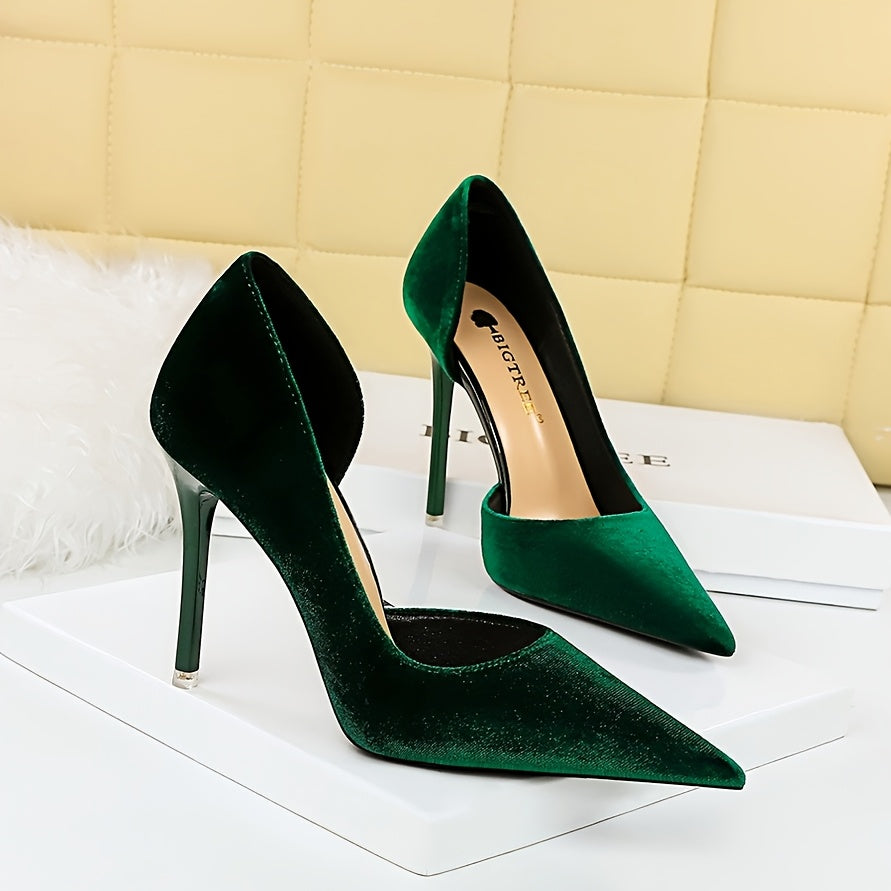 Women Faux Fur Pointed Toe Stiletto Heels Black Gold Accents