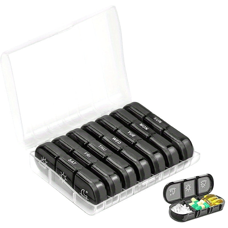 Weekly Pill Organizer 21-Compartment Plastic Medicine Case for Daily Use
