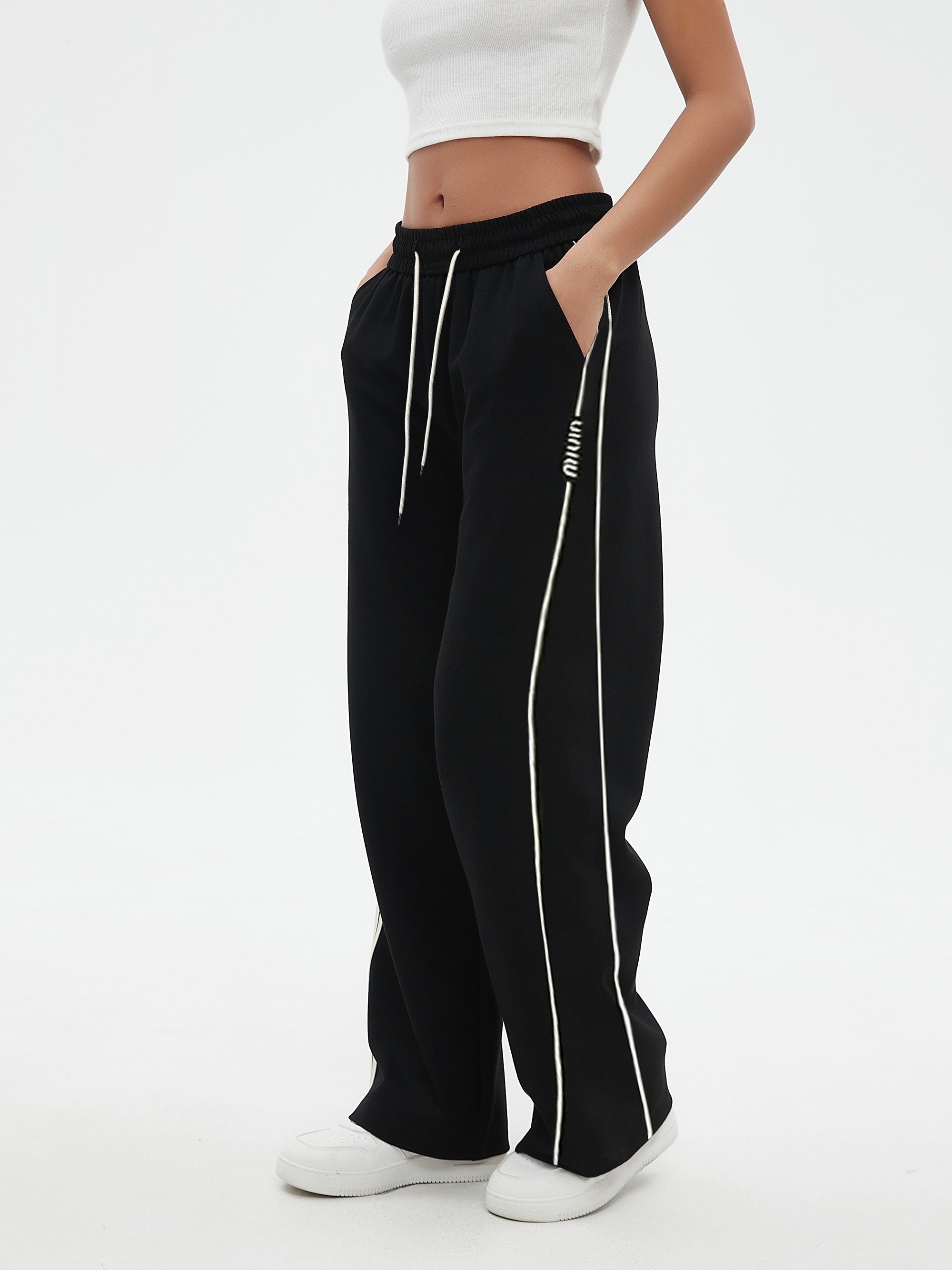 Women's Plus Size Striped Wide-Leg Pants Elastic Waist Casual Fall