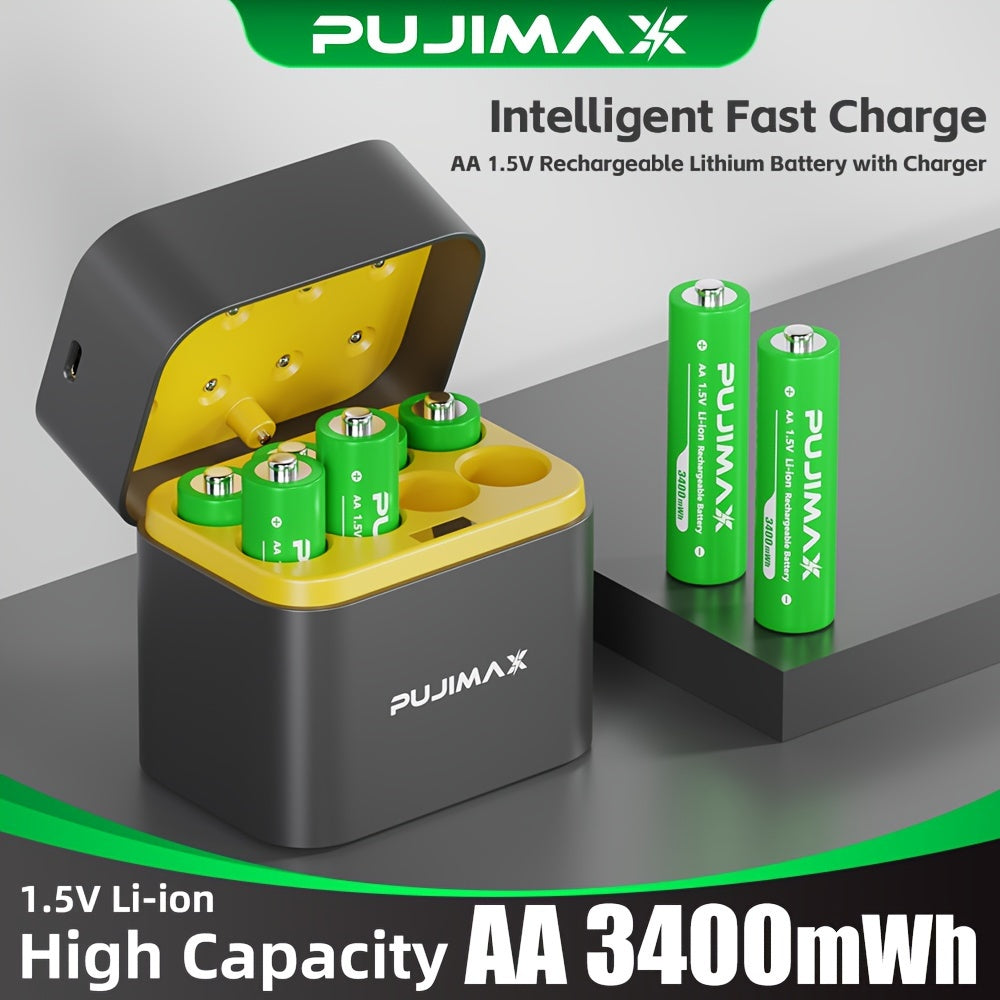 8-Pack Rechargeable 3400mWh Lithium Batteries with Charging Box for 1.5V Devices
