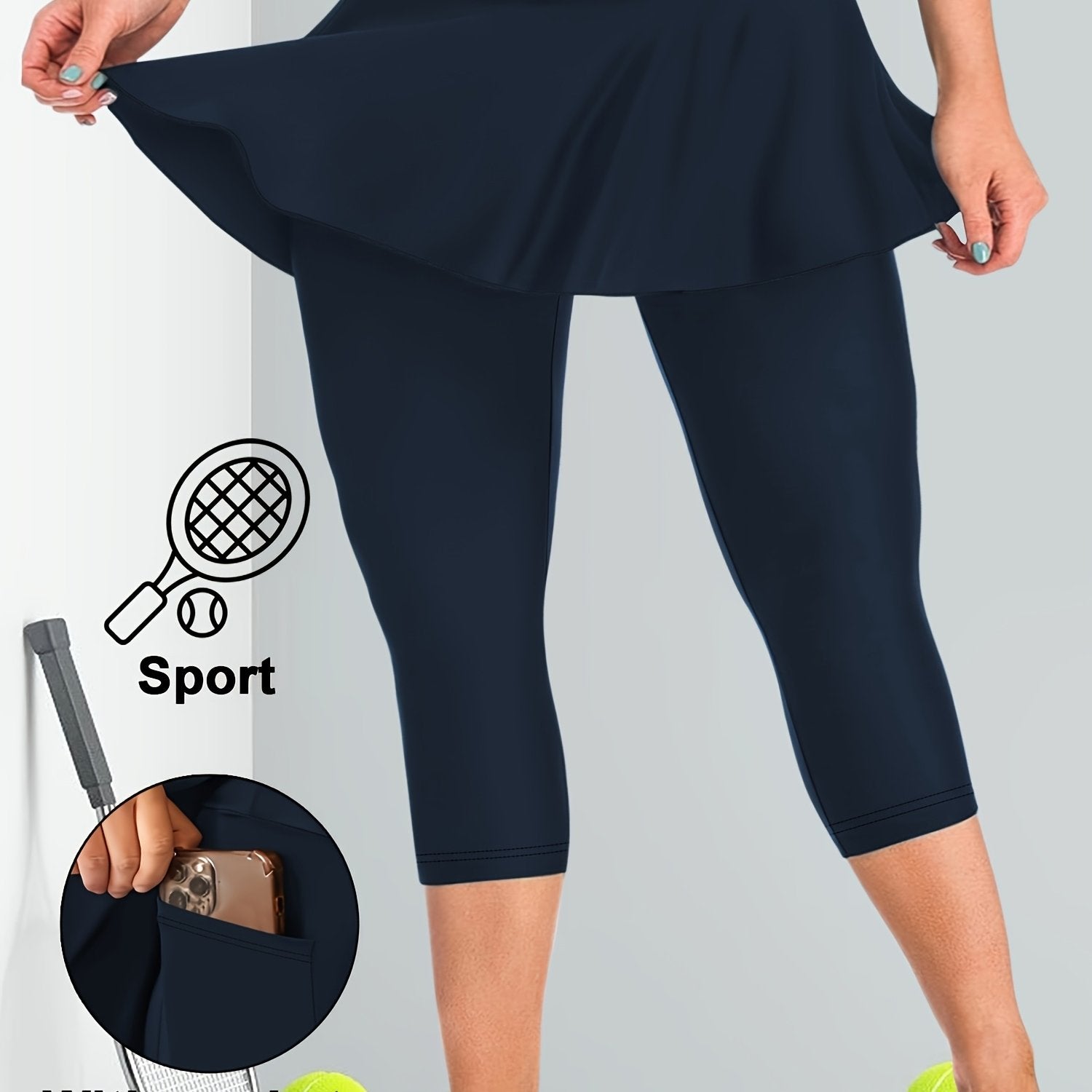 Culottes de talla grande de cintura alta con cierre y bolsillo para teléfono para deportes y uso casual