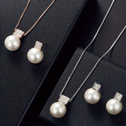 Women's Imitation Pearl Necklace and Earring Set with Rhinestone Pendant for Birthdays and Parties