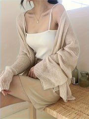Plus Size Women's Lightweight V-Neck Cardigan Loose Fit Semi-Transparent Casual Layering