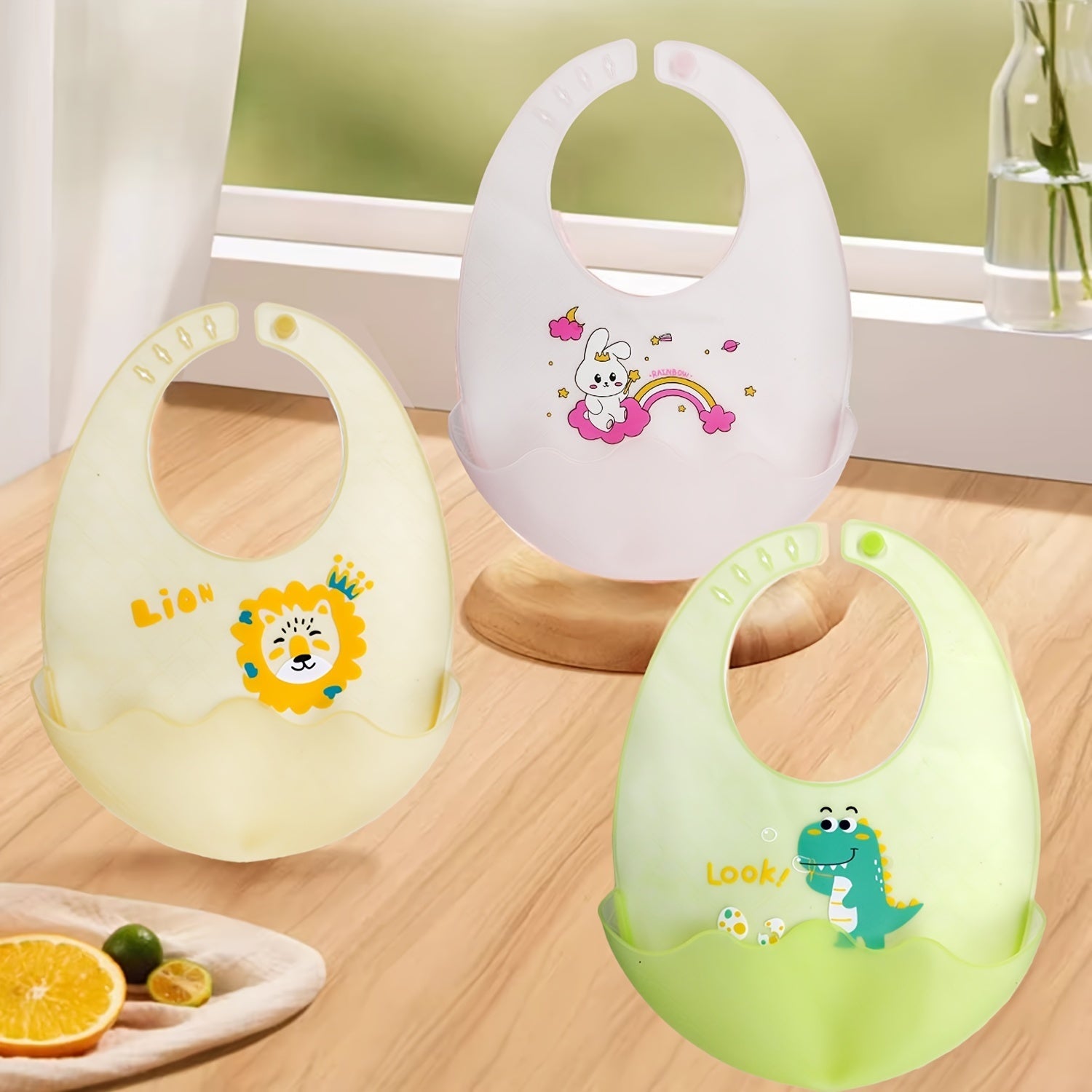 Baby Silicone Bib Waterproof Oil-Proof Food-Grade Cartoon Animal Design
