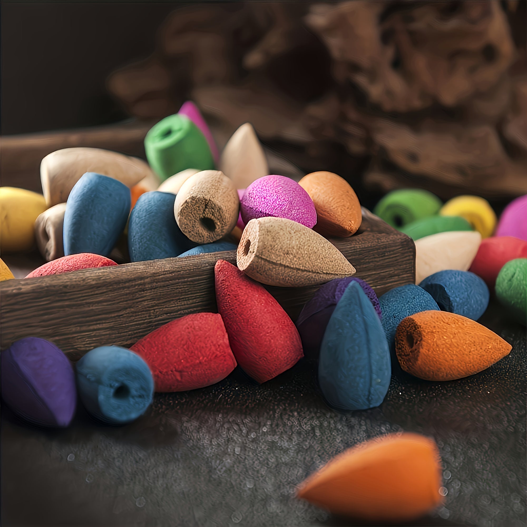 60 ta aralash hidli konus bilan suv toshqini orqaga oqadigan tutun yoqgich, uy, ofis va ish uchun. Meditatsiya va dam olish uchun ideal.