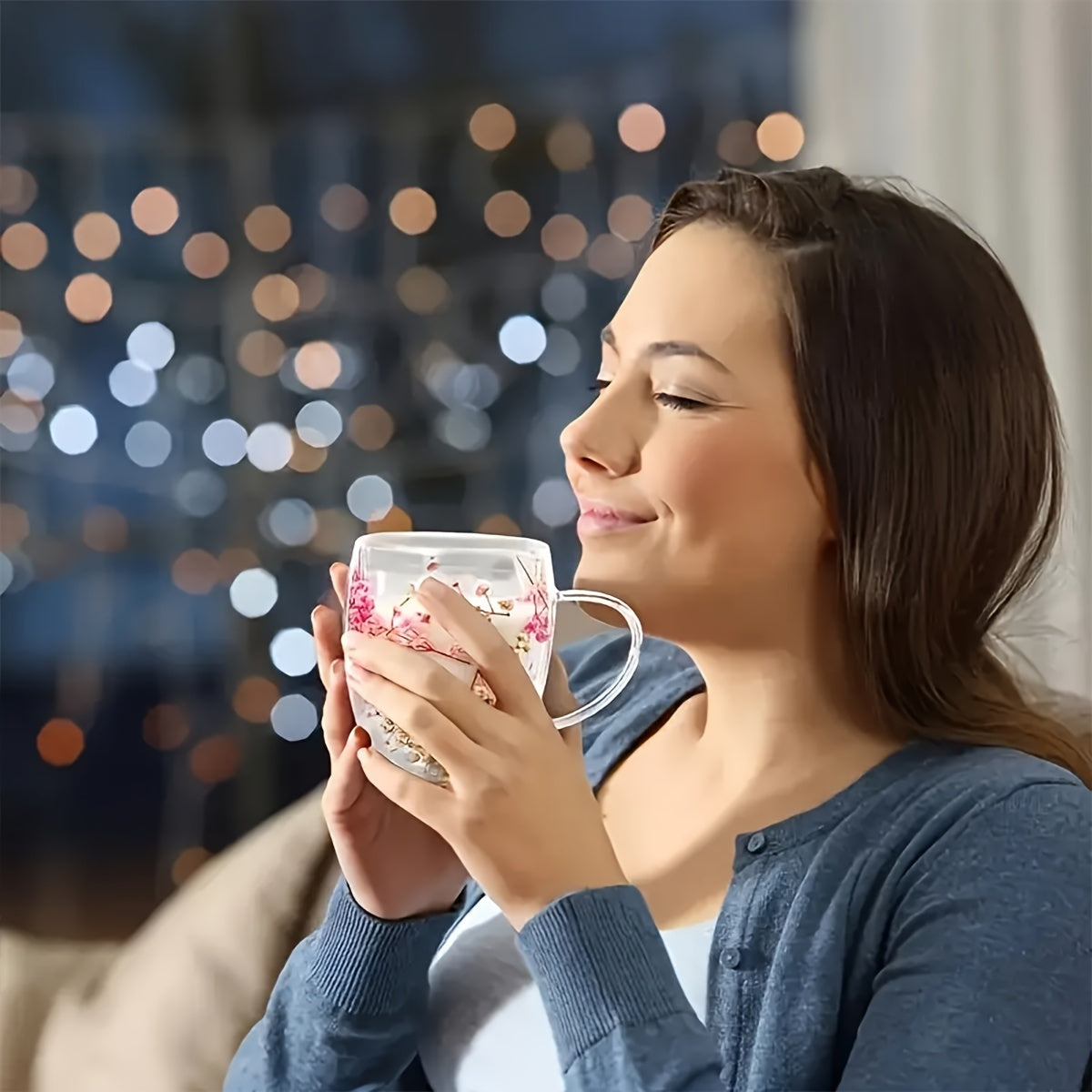 Glass Cups with Dried Flowers 11.83oz Vintage Gypsophila Pattern Reusable