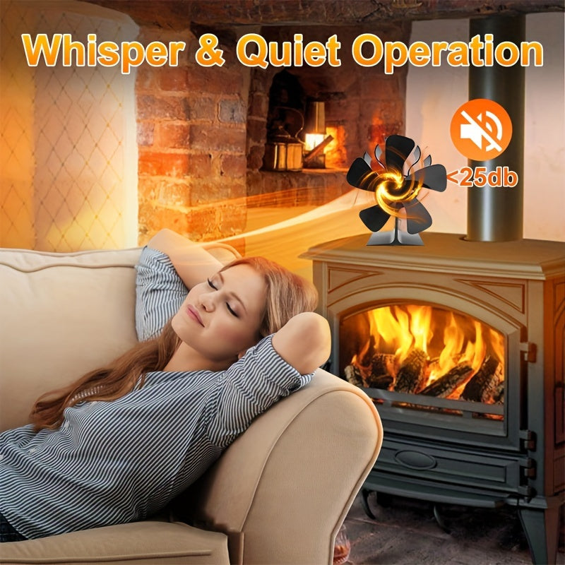 Aluminum Stove Fan 5 Blades Heat Powered Fireplace Blower for Wood Log Burner