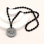 Handmade Black Hematite Pendant with Quran and Allah, Glass Beads Necklace