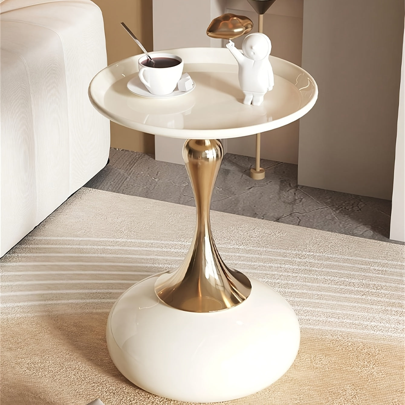 Glam Style Round Metal Side Table Unfinished Finish Portable Living Room End Table
