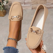 Women's Slip-On Loafers Casual Shoes with Metallic Decor, Black and Beige