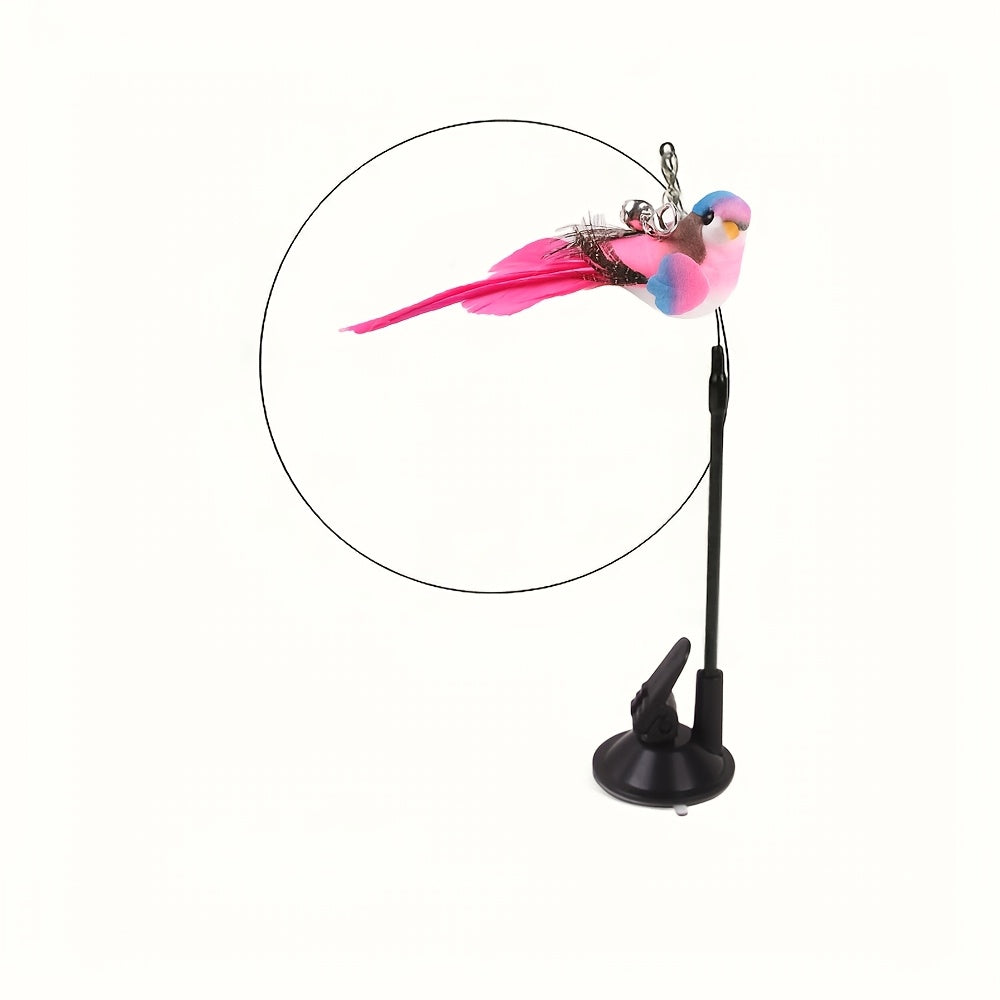 Interactive Cat Teaser Wand with Suction Cup Bell and Detachable Bird Toy