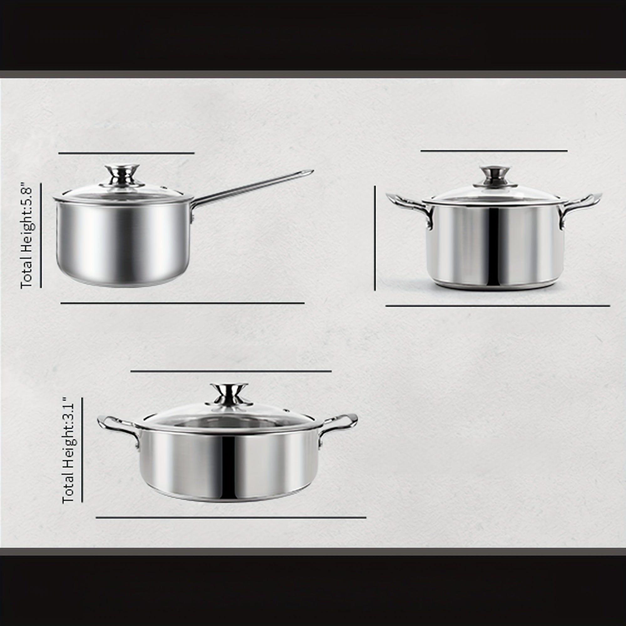 Six-Piece Stainless Steel Cookware Set Nonstick Induction Compatible Dishwasher Safe