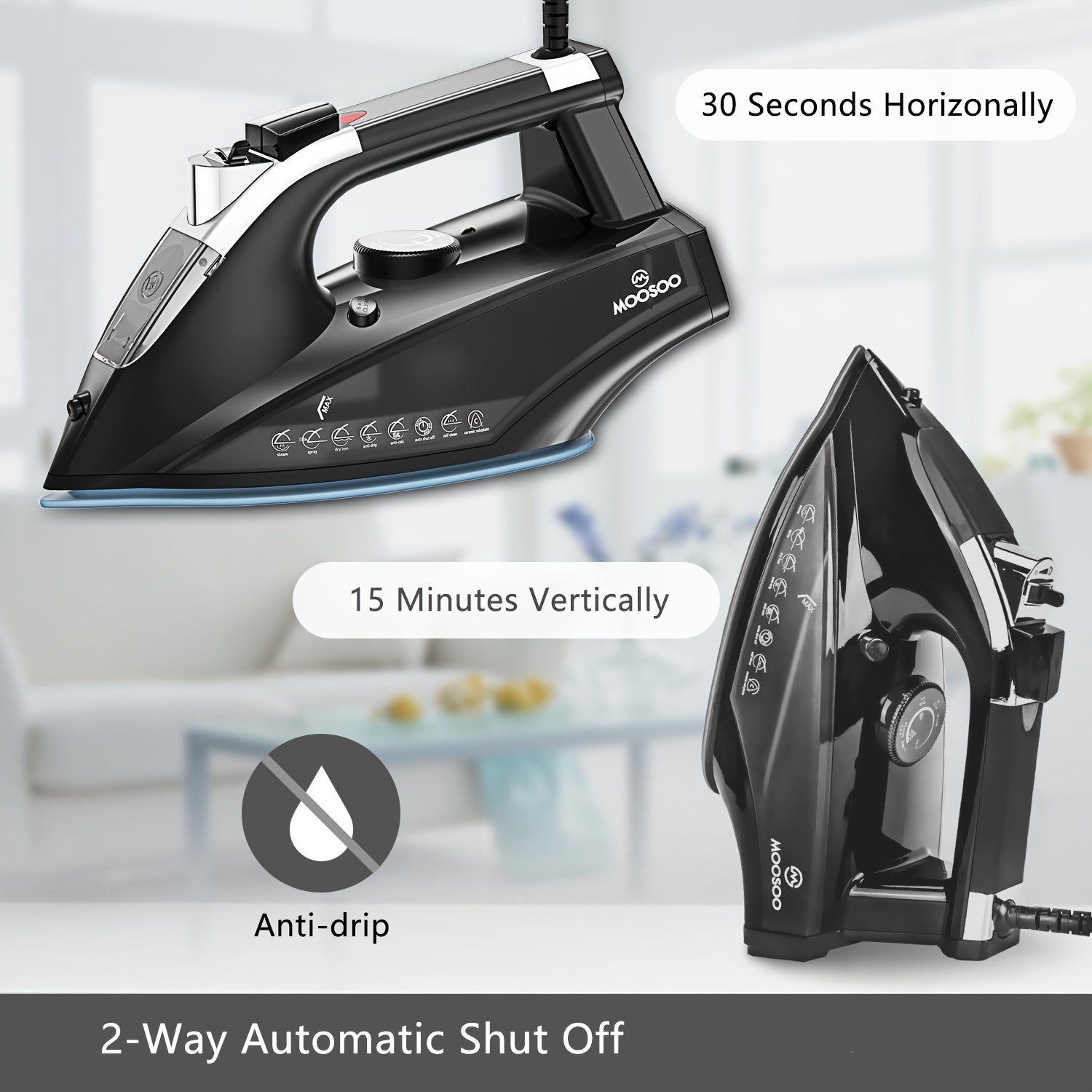 1800W Steam Iron with Ceramic Soleplate, Quick Heat, Auto-Off Safety, Adjustable Temperature