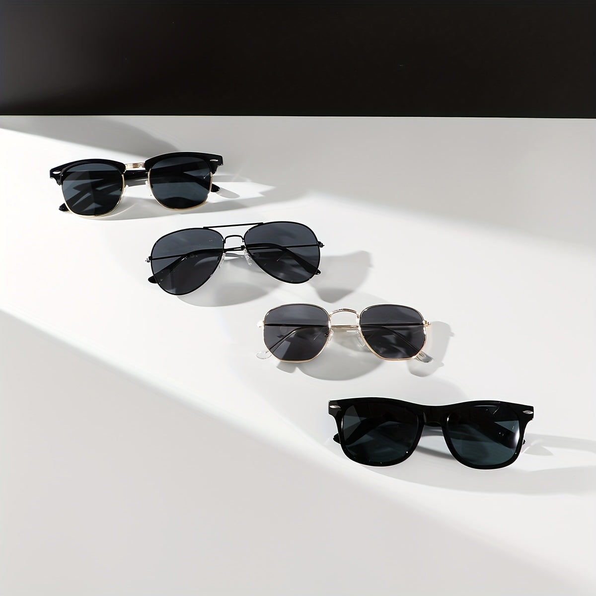 Мужские черные рисовые ногти геометрические овальные уличные повседневные очки 4 пары