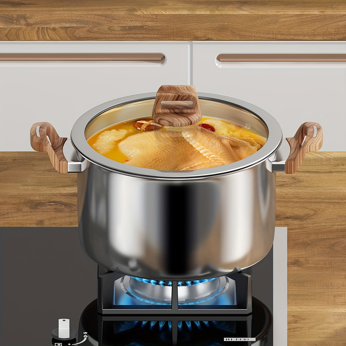 Five-Layer Steel Soup Pot with Steamer Non-Stick Induction Compatible 316 Stainless Steel