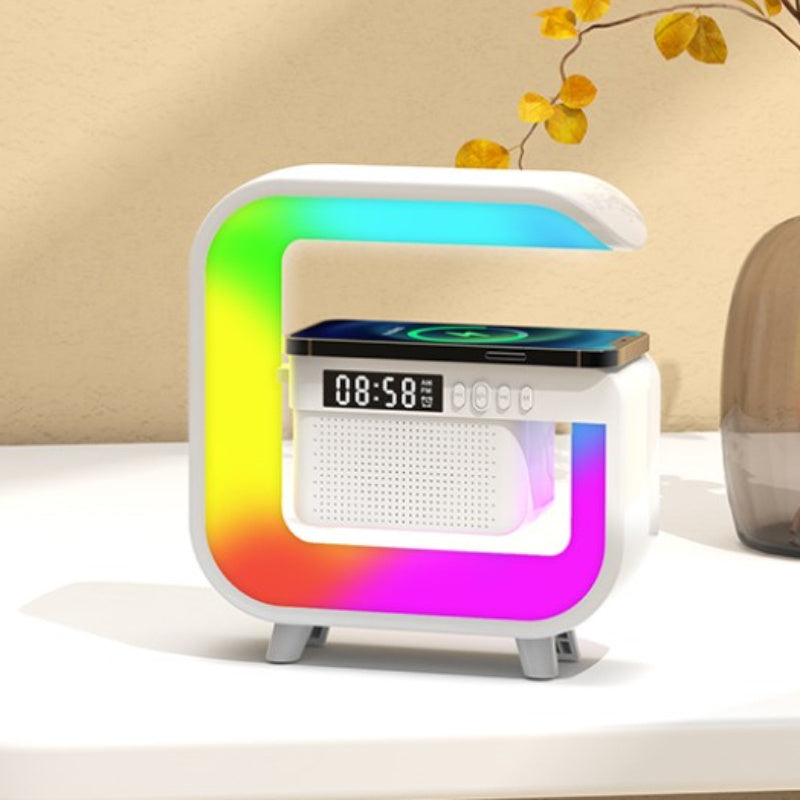 Wireless Music Table Lamp with Atmosphere Light Alarm Clock and TF Card Slot Black or White