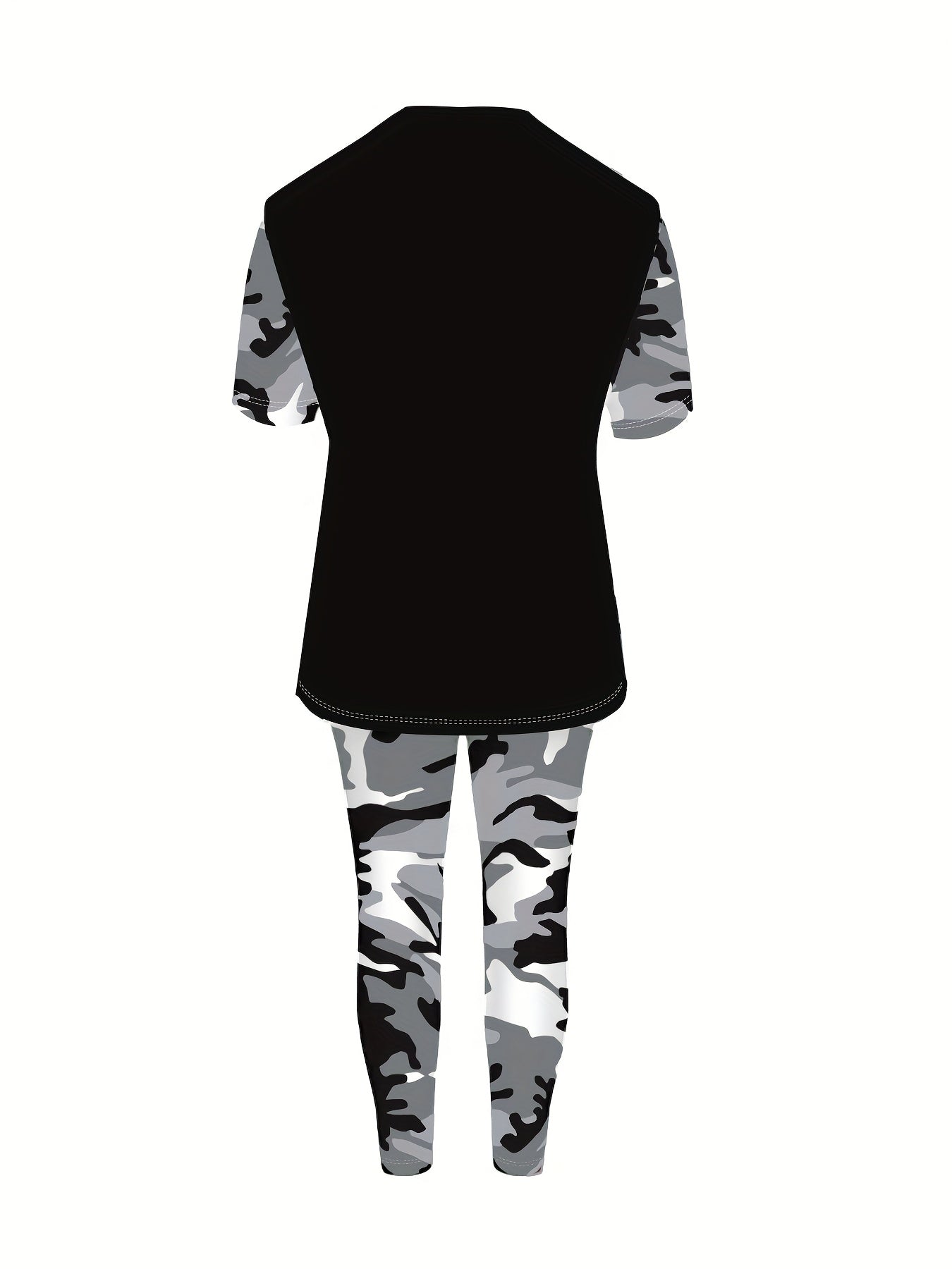Women Camouflage Short Sleeve Wide Leg Pants Suit Large Size