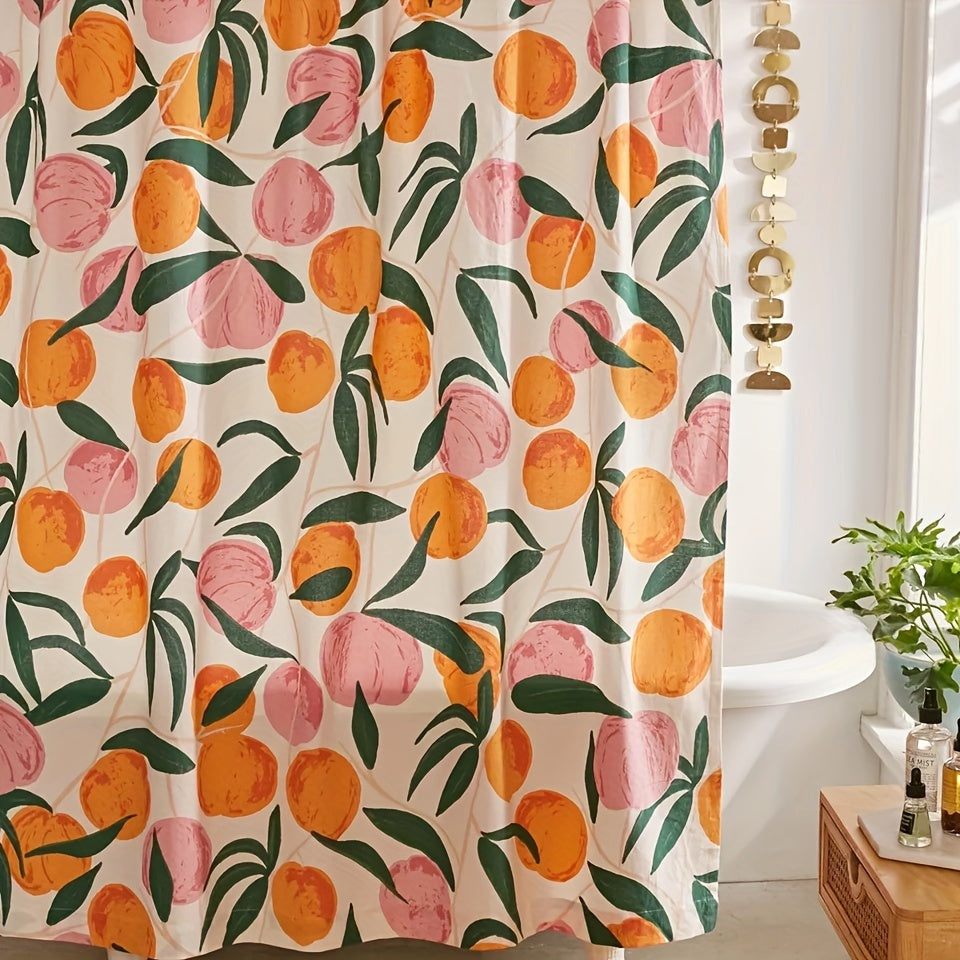 Peach Cartoon Shower Curtain Waterproof with 12 Hooks Bathroom Decor