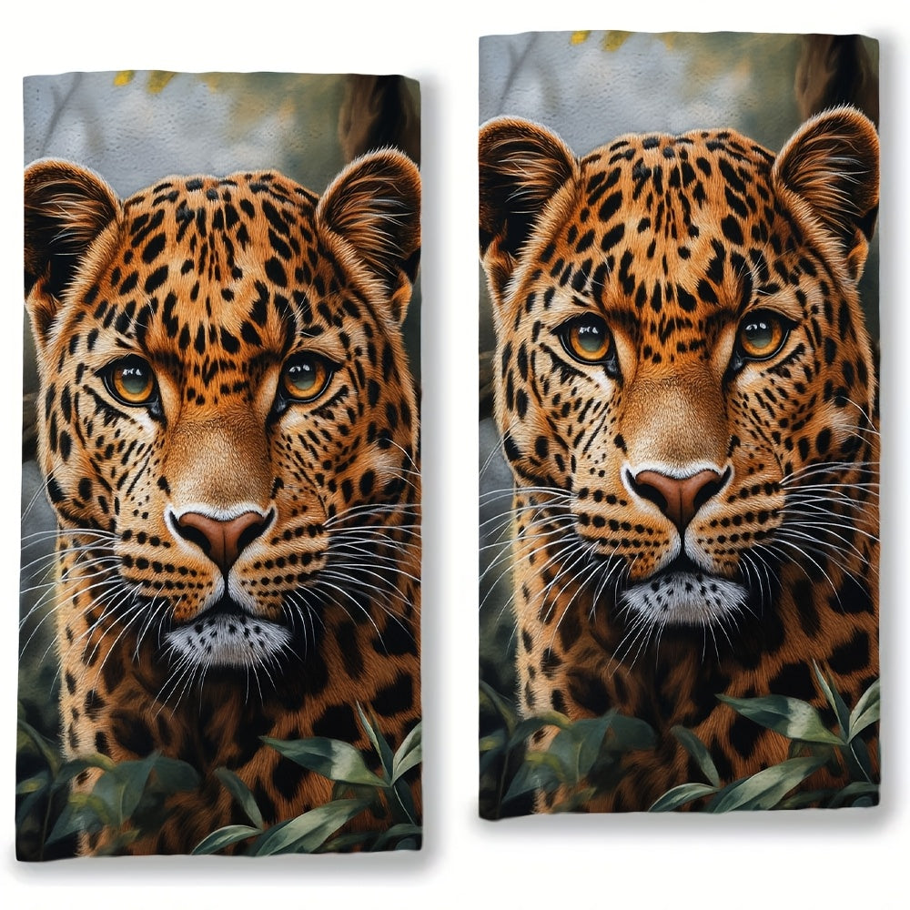 Set Of 2 Leopard Print Kitchen Towels, Ultra-Soft, Absorbent, 16x24 Inches