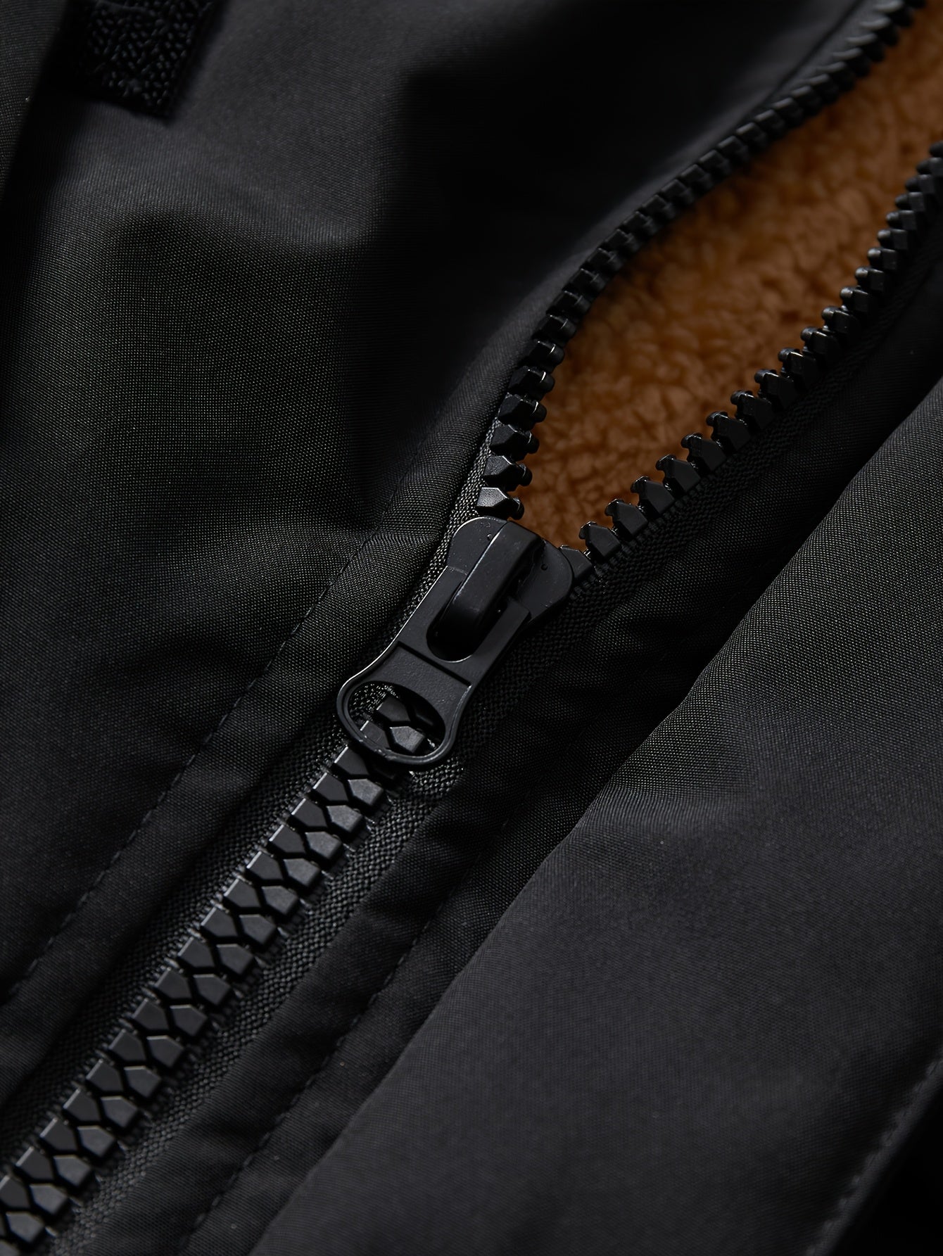 Men's Hooded Jacket with Fleece Lining Black and Orange Plus Size Polyester Casual Winter