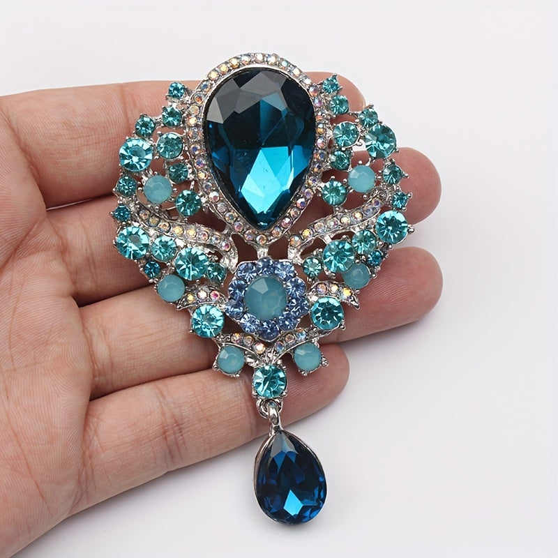 Vintage Crystal Glass Brooch Large Irregular Design Rhinestone Embellishments for Dresses and Sweaters