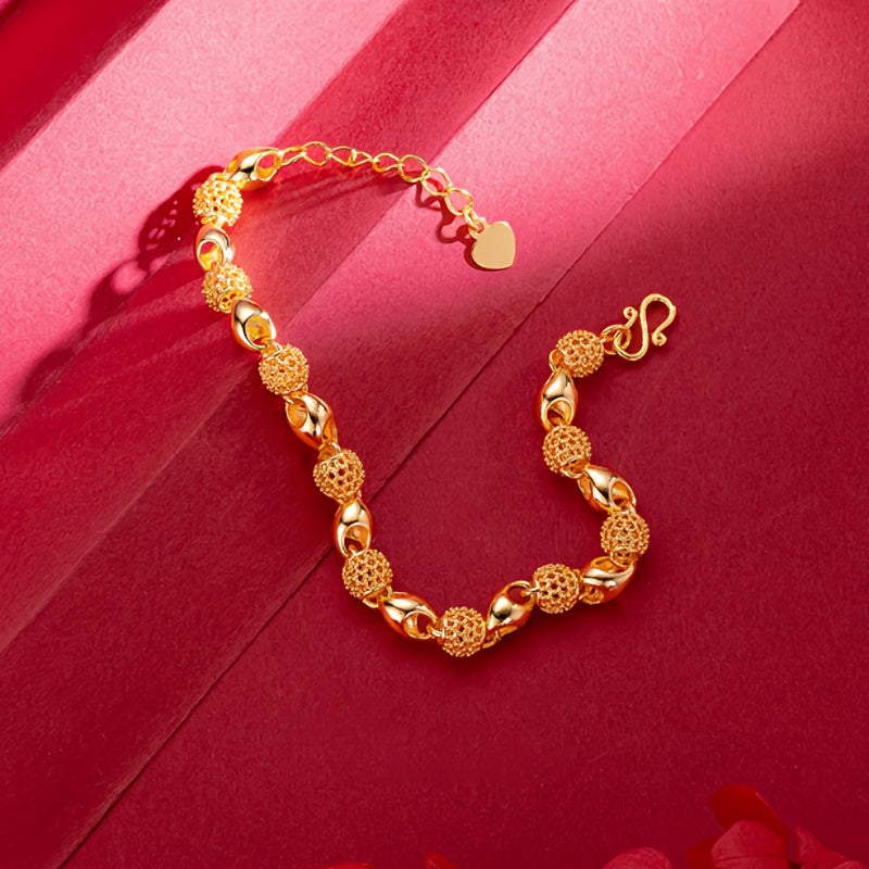 Gold-Plated Buddha Bead Bracelet Brass Hollow Design for Men and Women