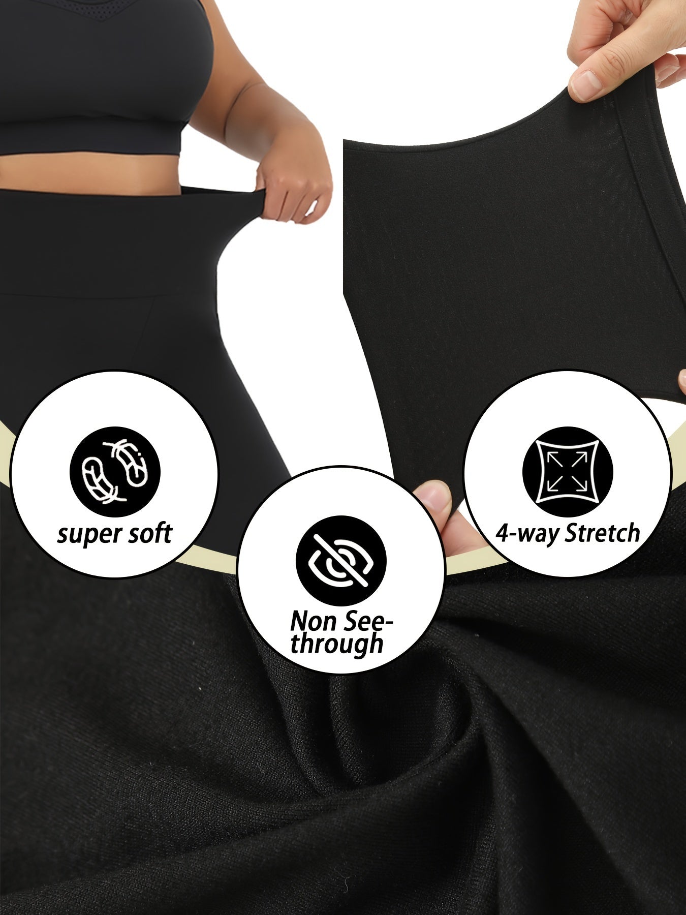 Plus Size Women's High Waisted Tummy Control Yoga Capris Black 3X Workout Leggings