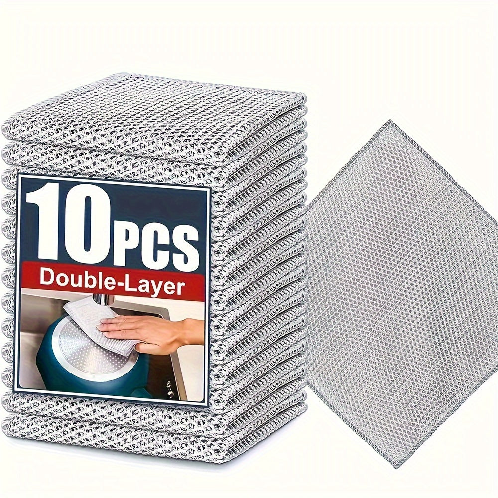 Pack of 10/20 Stainless Steel Double-Layer Wire Dishcloths for Cleaning