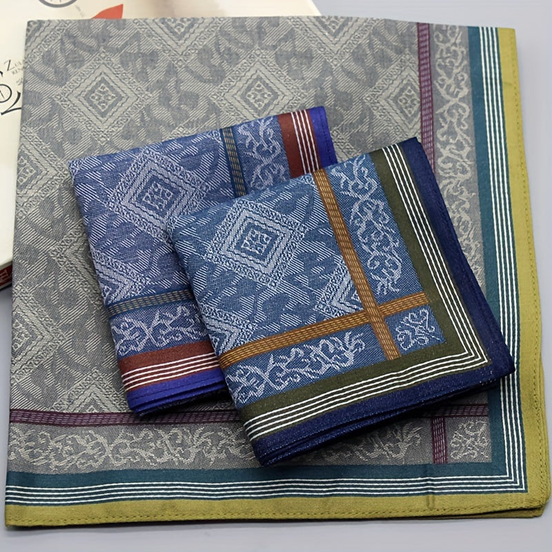 Men's Cotton Jacquard Handkerchief Set of 3 Large Soft Thick Sweat-Absorbing