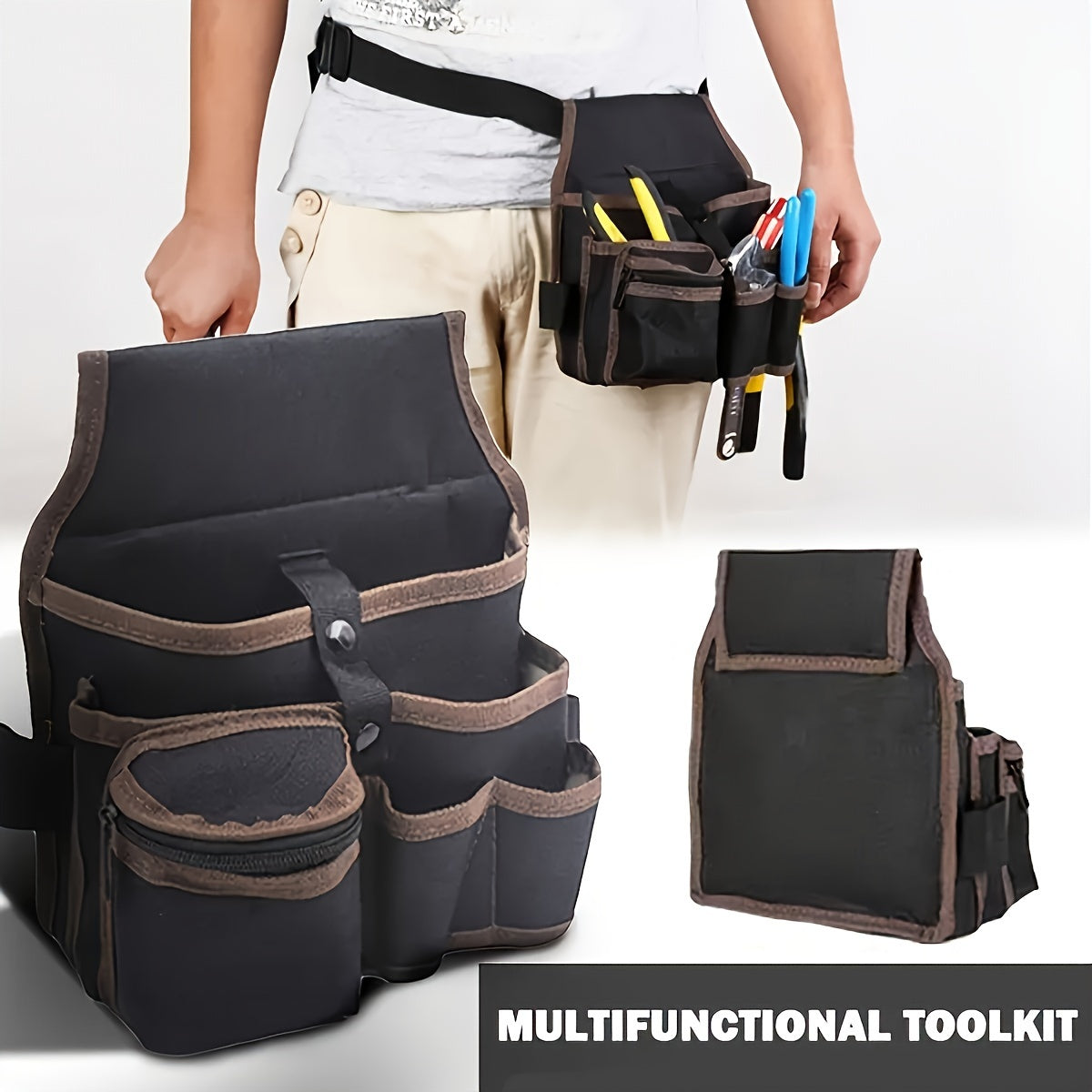 Black Electrician Tool Belt with Multiple Pockets for Hanging on Waist