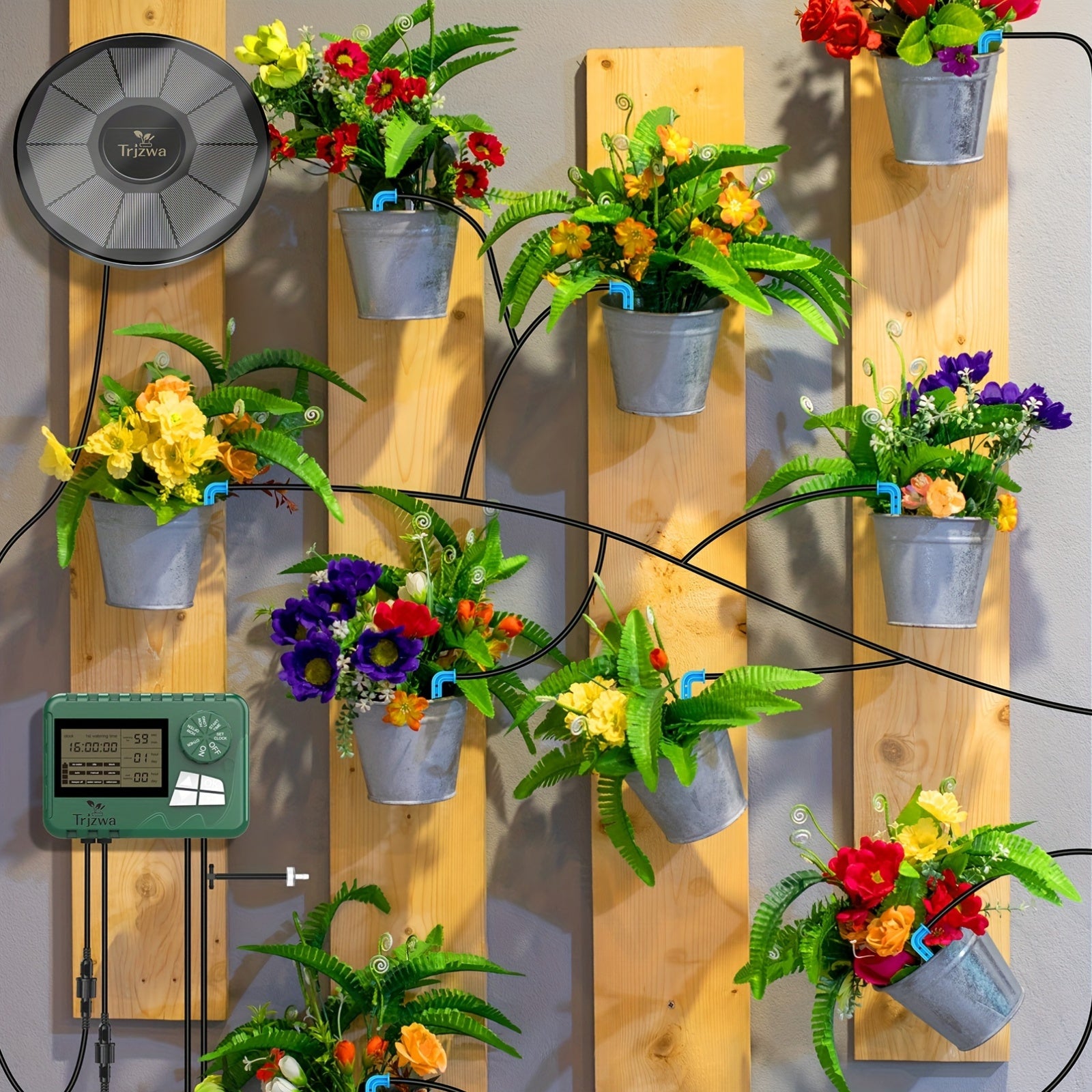 Solar Powered Drip Irrigation Kit with LCD Timer for Indoor Outdoor Gardening