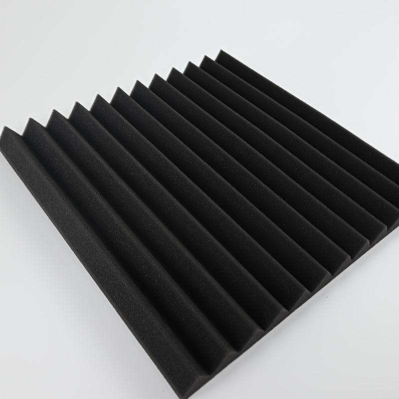 10pcs Black High-Density Flame Retardant Acoustic Foam Panels Soundproof Wedge Tiles for Studios and Offices