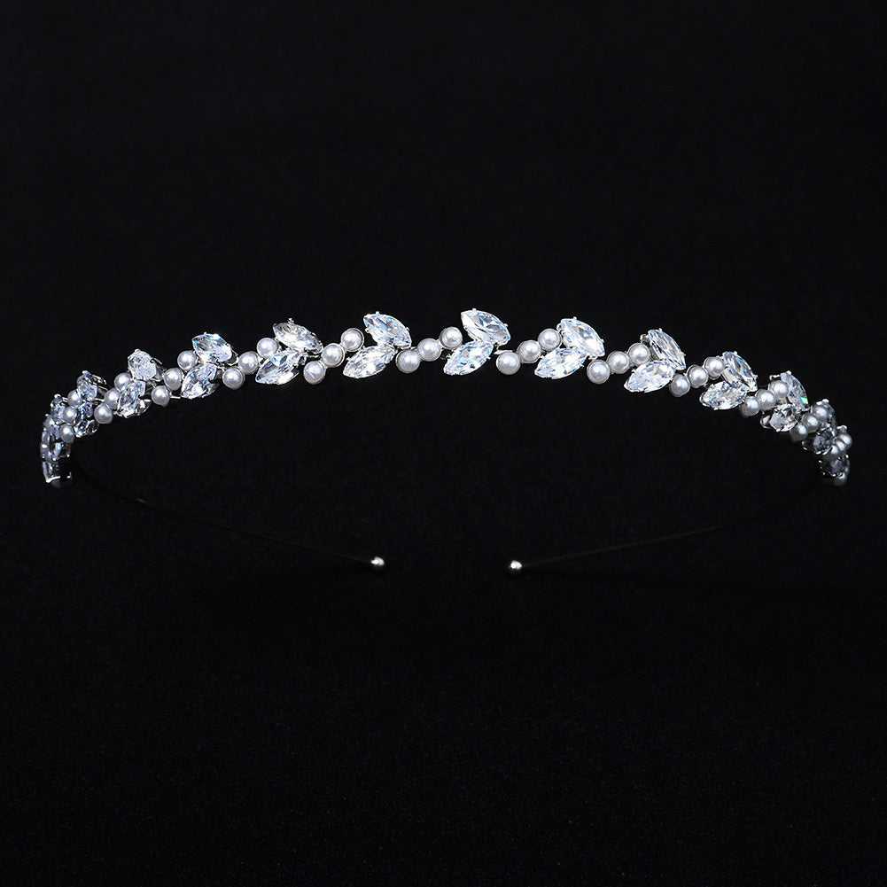 Silvery Rhinestone Crystal Hairband with Faux Pearls for Bridal Parties Weddings