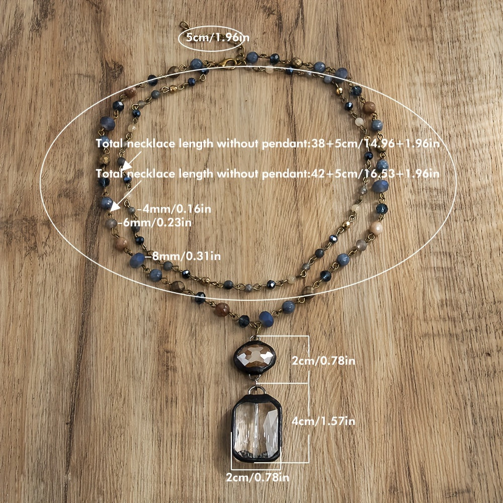 Unisex Tribal Style Necklace with Natural Stone Crystals and Glass Chains for Spring and Summer