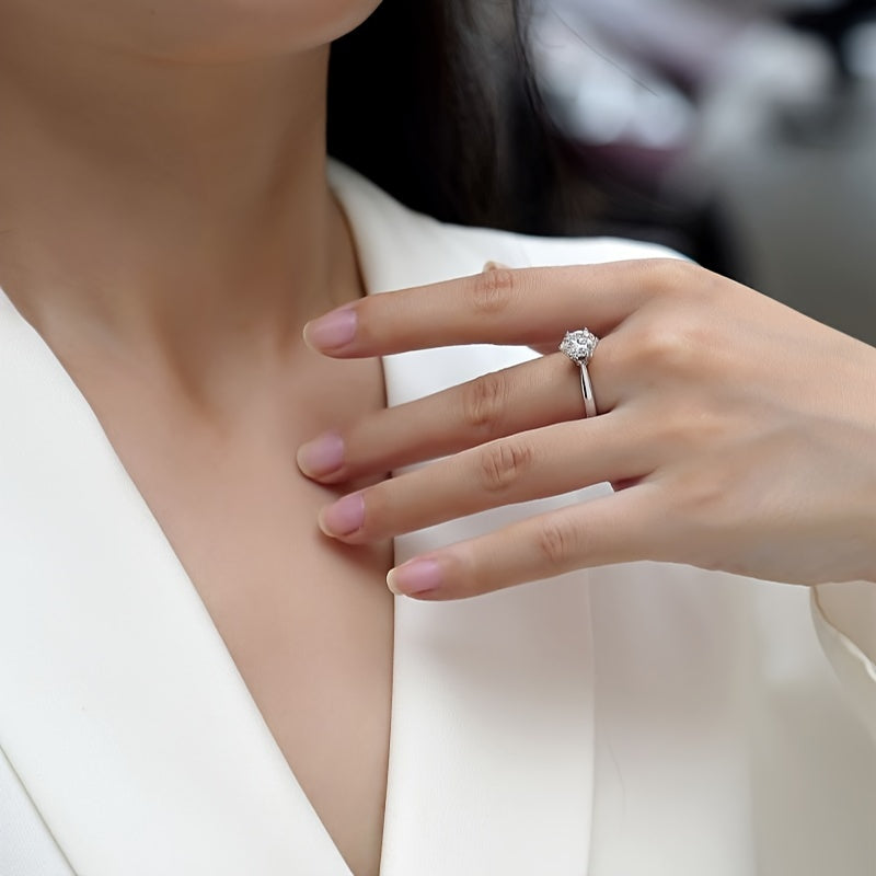 Moissanite Promise Ring 6 Prong Sterling Silver 18K Gold Plated Engagement Jewelry