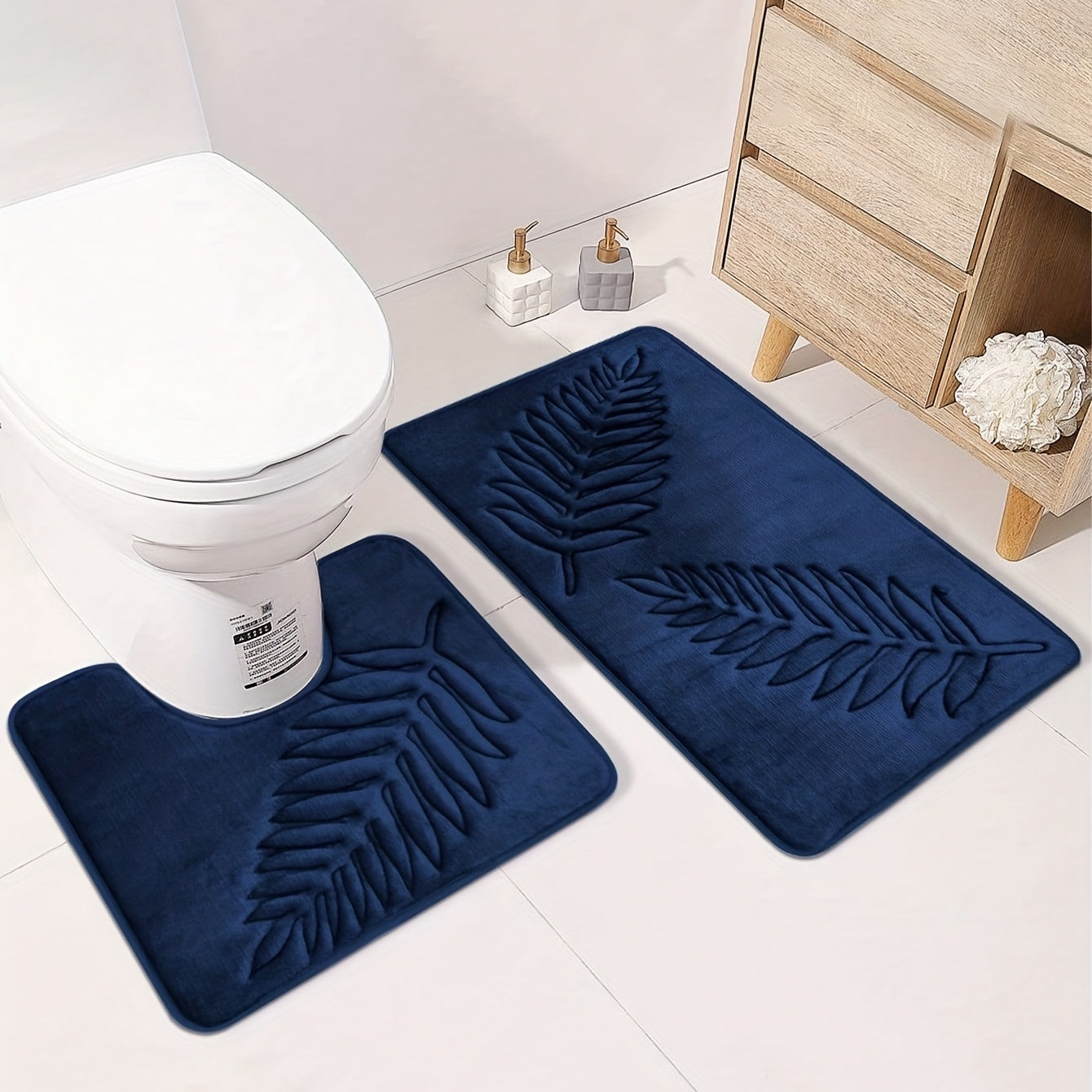 Alfombra de baño suave y acogedora con diseño de hojas, absorbente y antideslizante para baño, cocina, lavandería y dormitorio