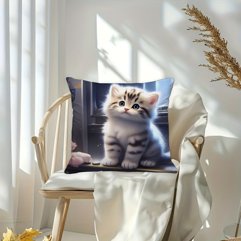 Деревенская гипоаллергенная наволочка для подушки с милым принтом кота. С молнией, машинная стирка, предназначена для декора дивана и спальни. Подходит для вставки 45,72x45,72 см (только чехол).